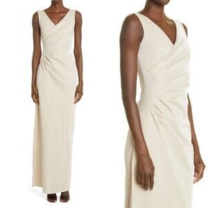 Chiara Boni Cream Sheath Maxi Dress V-Neck Sleeveless